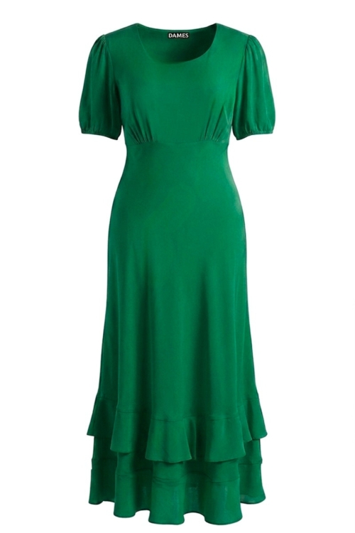 Rochie lunga verde din vascoza premium satinata