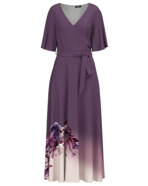 Rochie mov lunga eleganta de seara imprimata floral