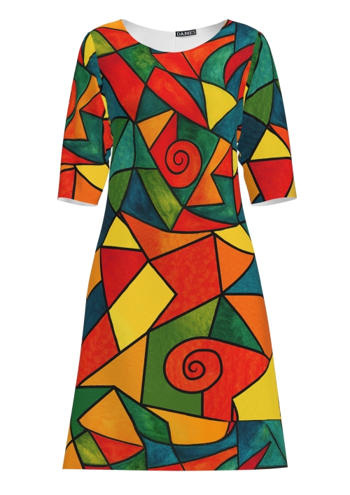 Rochie multicolora casual imprimata Picassela
