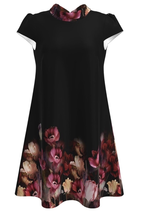Rochie neagra casual imprimata cu model floral CMD1199 - Img 2