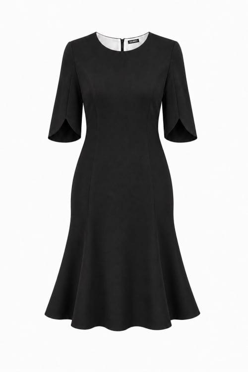 Rochie neagra in clini cu maneca asimetrica