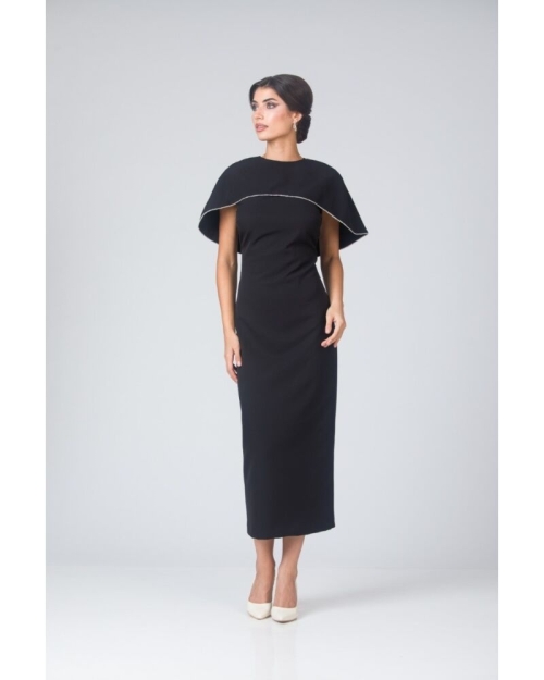 Rochie neagra lunga cu capa detasabila CMD4877 - Img 1
