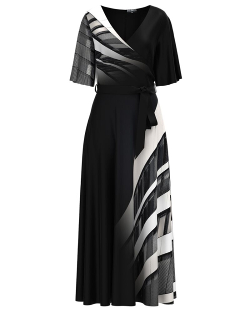 Rochie neagra lunga eleganta de seara imprimata cu model abstract CMD2056 - Img 1