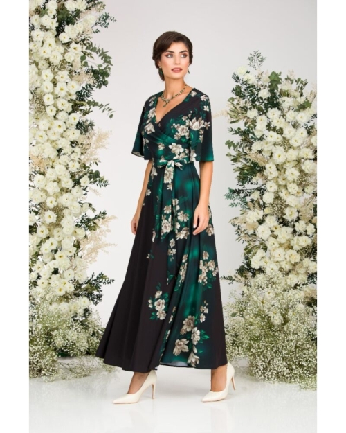 Rochie neagra lunga eleganta de seara imprimata cu model floral CMD2595 - Img 2