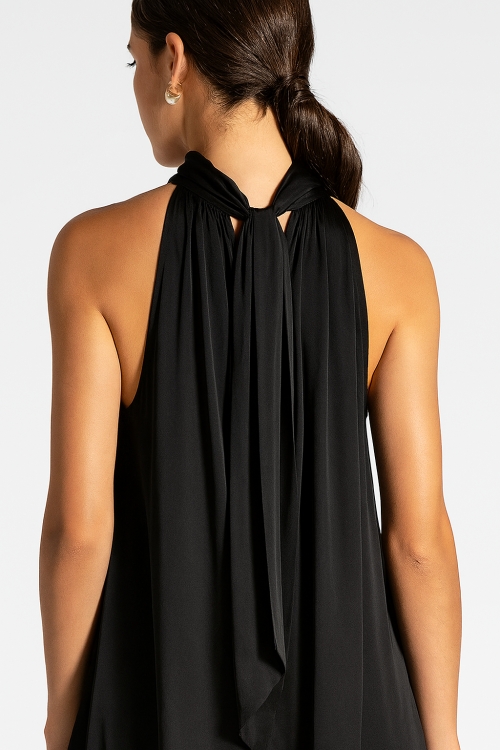 Rochie neagra lunga eleganta din vascoza satinata cu buzunare - Img 2