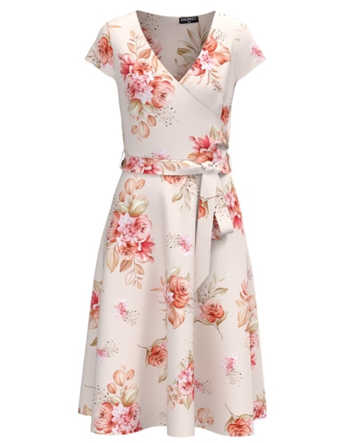 Rochie nude de vara cu maneca scurta imprimata cu model floral CMD3112 - Img 1
