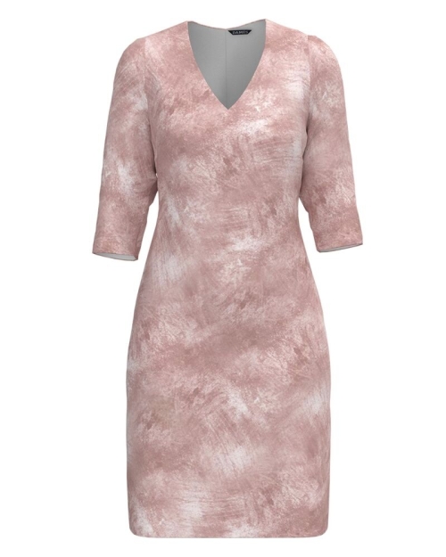 Rochie office cu decolteu in V imprimata in nuante de roz CMD4845 Stoc