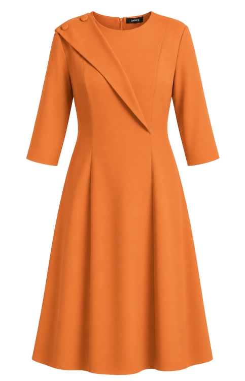 Rochie oranj in clini cu detaliu asimetric pe bust