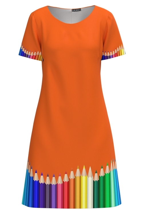 Rochie portocaliu casual de vara cu maneca scurta Creioane colorate