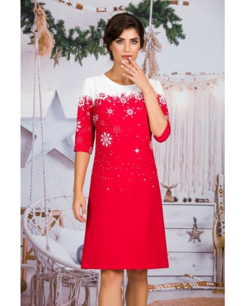Rochie rosie casual imprimata Fulgi de zapada CMD1495 - Img 3