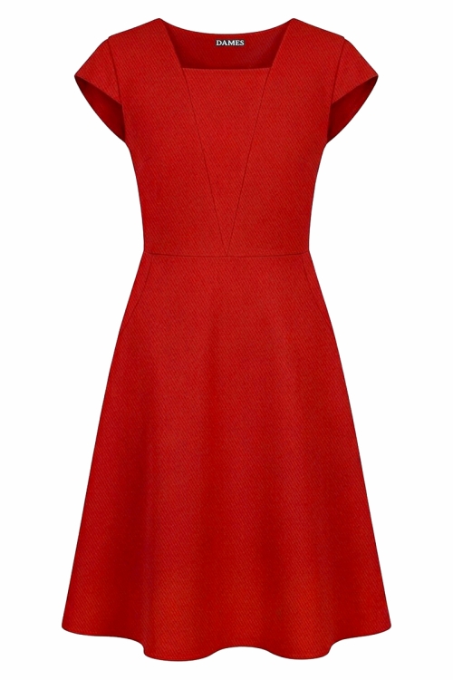 Rochie rosie clos eleganta cu buzunare