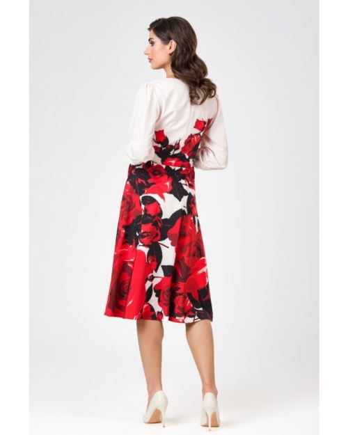 Rochie roz pal eleganta cu maneca lunga imprimata trandafiri - Img 6