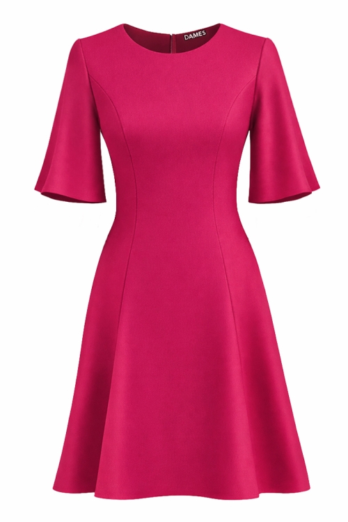 Rochie roz trandafiriu in clini cu maneci clopot