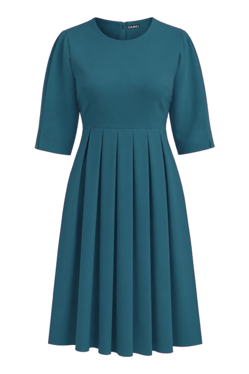 Rochie turcoaz eleganta cu pliuri
