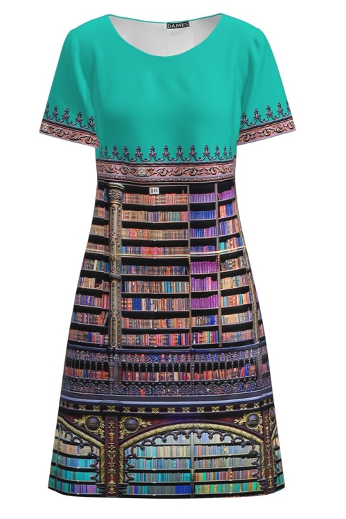 Rochie turcoaz evazata imprimata digital Carti CMD4025 - Img 2