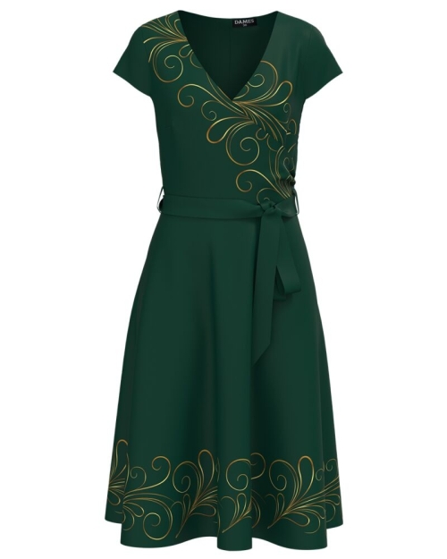 Rochie verde de vara cu maneca scurta imprimata cu model floral