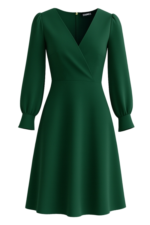 Rochie verde eleganta cu bust petrecut si maneca lunga