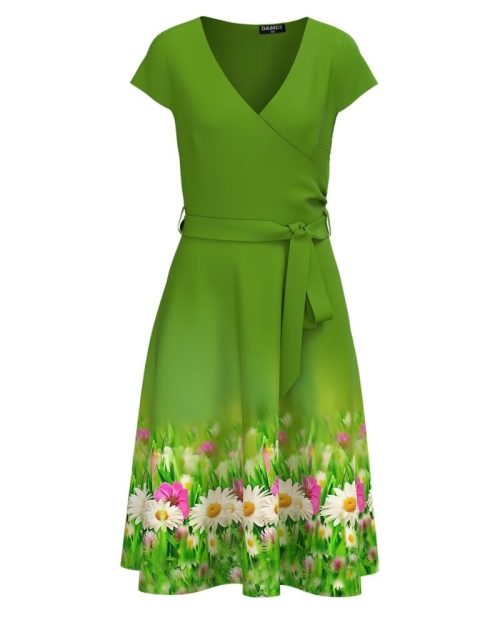 Rochie verde eleganta de vara cu maneca scurta imprimata cu model floral