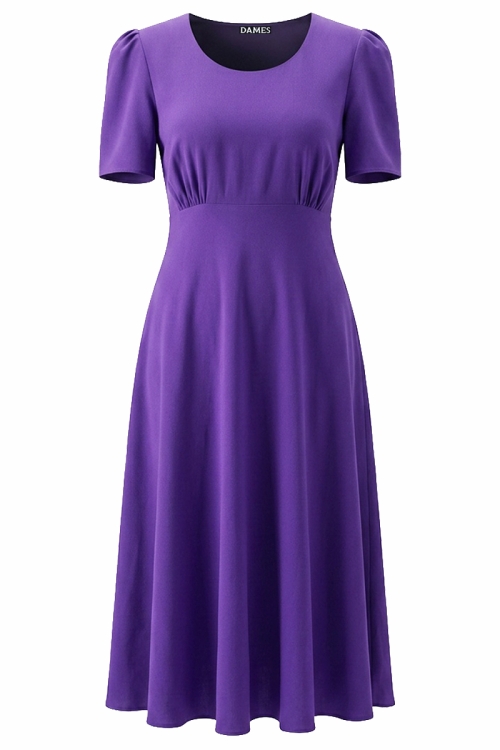 Rochie violet din vascoza fina cu maneca scurta si talie reglabila