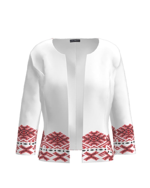 Sacou alb cambrat cu imprimeu traditional CMD1264