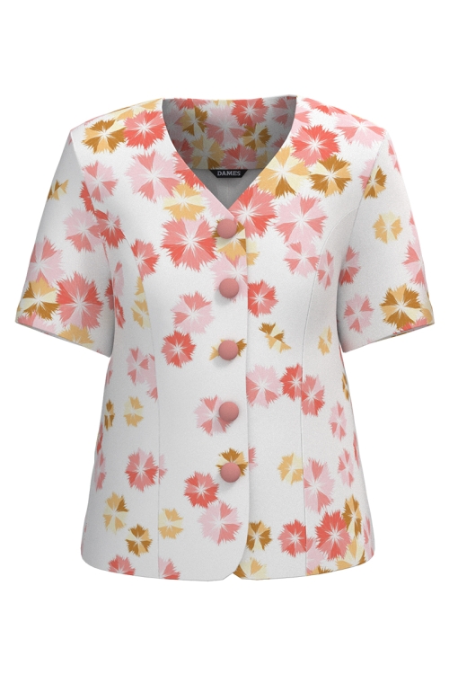 Sacou alb cambrat cu maneca scurta imprimat floral