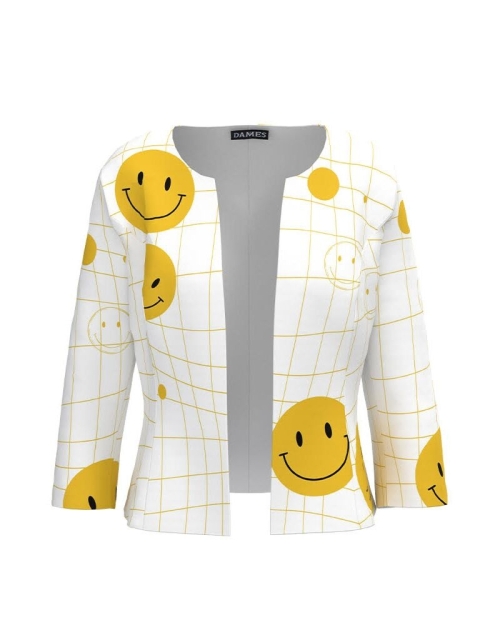 Sacou alb cambrat imprimat cu model Emoji CMD3164