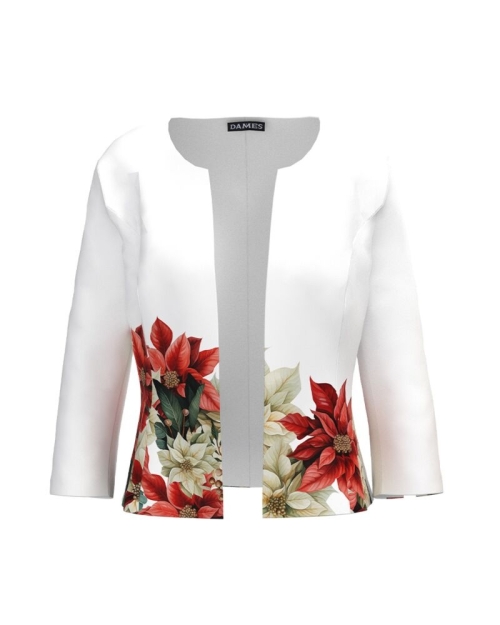 Sacou alb cambrat imprimat cu model floral CMD4962