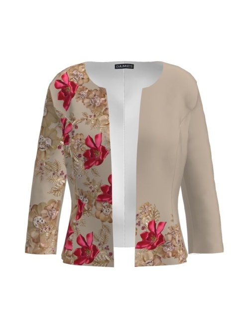 Sacou bej cambrat imprimat cu model floral CMD2777