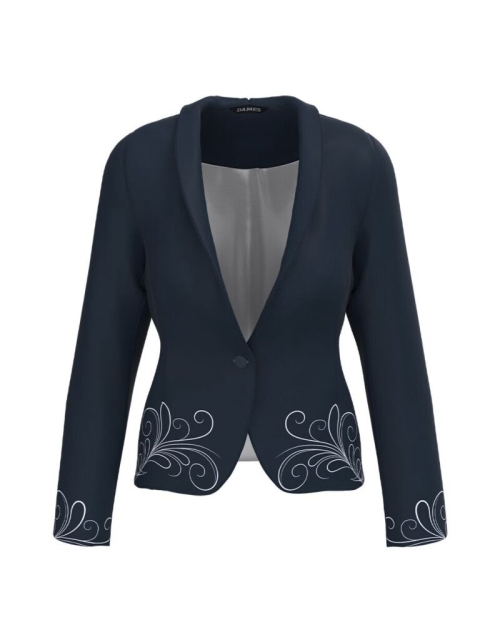 Sacou bleumarin cambrat imprimat cu model floral CMD3393