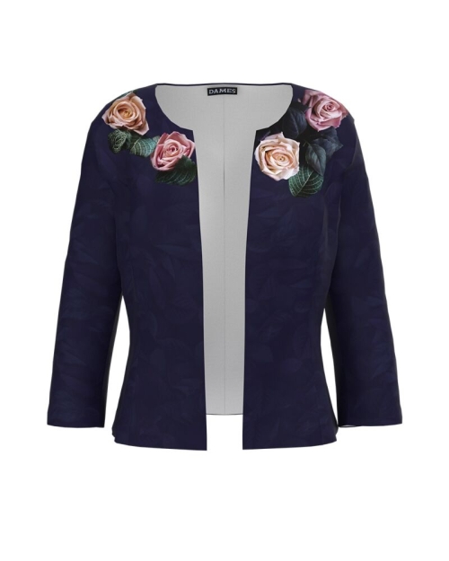 Sacou cambrat indigo imprimat cu Trandafiri CMD914 - Img 1