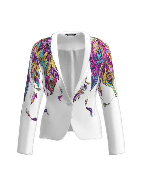 Sacou casual alb imprimat cu model multicolor