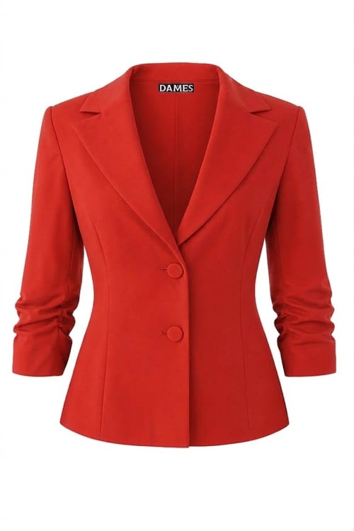 Sacou corai elegant cambrat cu revere si maneca incretita