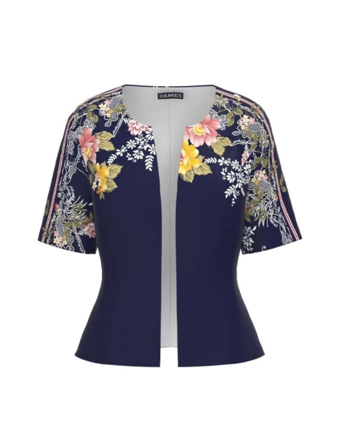Sacou de vara cu maneca scurta bleumarin imprimat cu model floral CMD2757