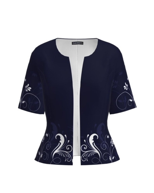 Sacou de vara cu maneca scurta bleumarin imprimat cu model floral CMD2819