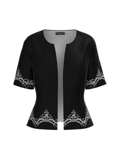 Sacou de vara cu maneca scurta negru imprimat cu model floral CMD2872