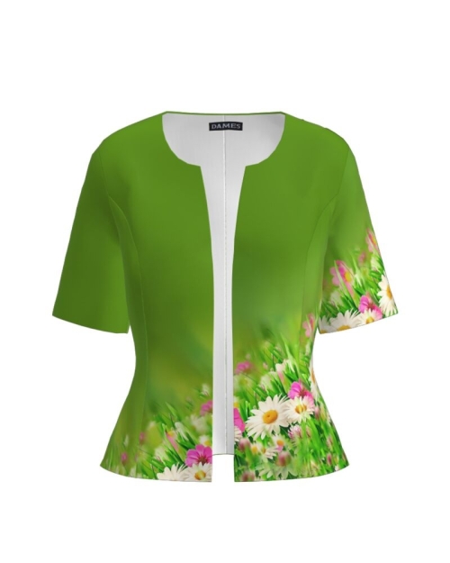 Sacou de vara cu maneca scurta verde imprimat cu model floral CMD2786