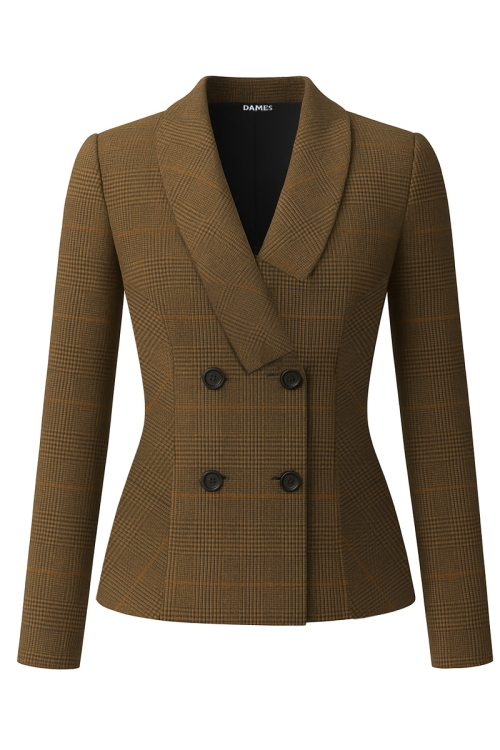 Sacou elegant cu guler asimetric din stofa in carouri