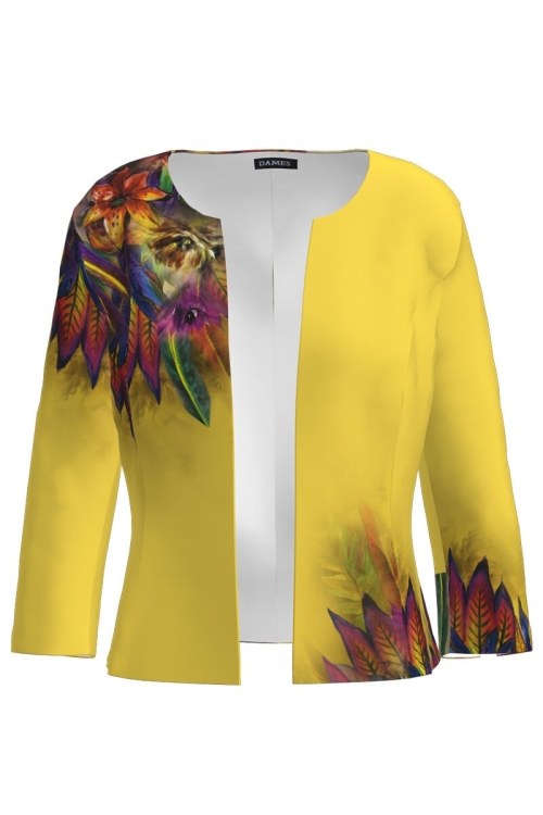 Sacou galben cambrat imprimat cu model multicolor CMD2488 - Img 2