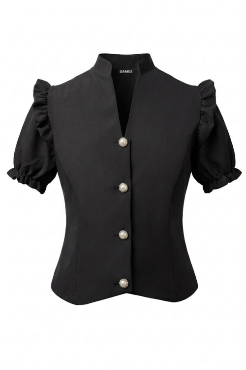 Sacou negru cambrat cu maneca scurta si detalii decorative