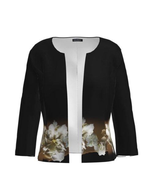 Sacou negru cambrat imprimat cu model floral CMD1159