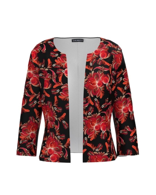 Sacou negru cambrat imprimat cu model floral CMD3832