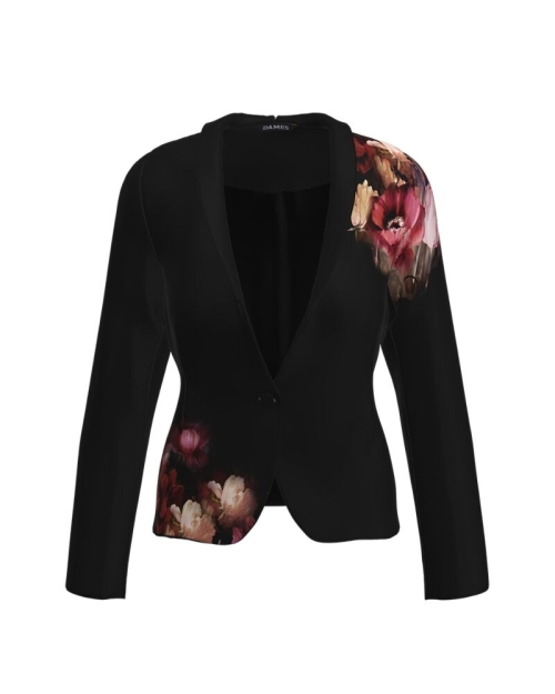 Sacou negru cambrat imprimat floral CMD1490