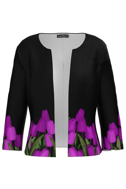 Sacou negru cambrat imprimat Lalele CMD4056 - Img 2