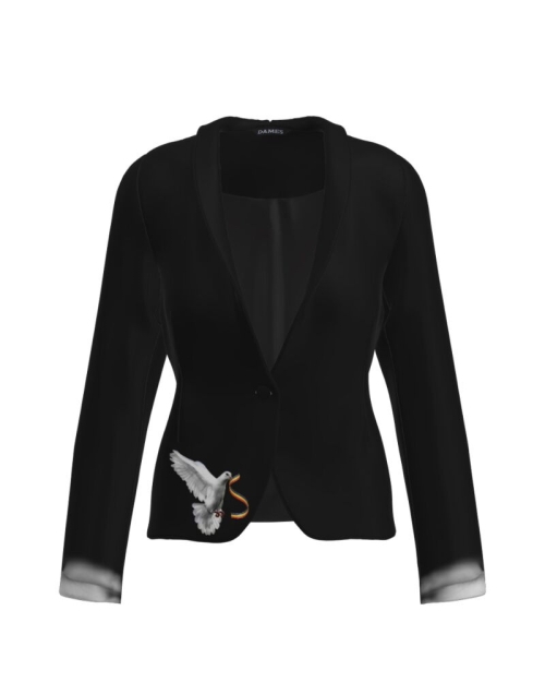 Sacou negru cambrat imprimat Porumbel CMD3738