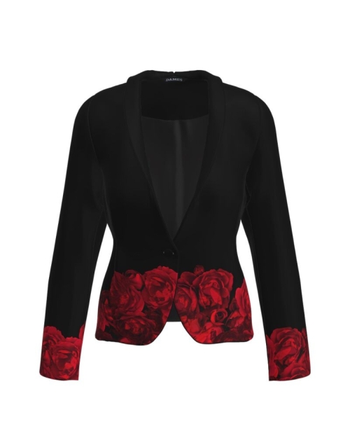 Sacou negru cambrat imprimat Trandafiri CMD3522