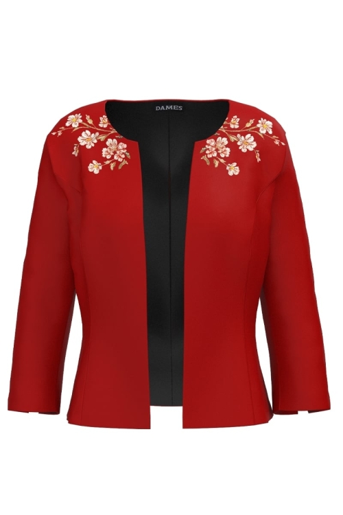 Sacou rosu corai cambrat imprimat floral Stoc