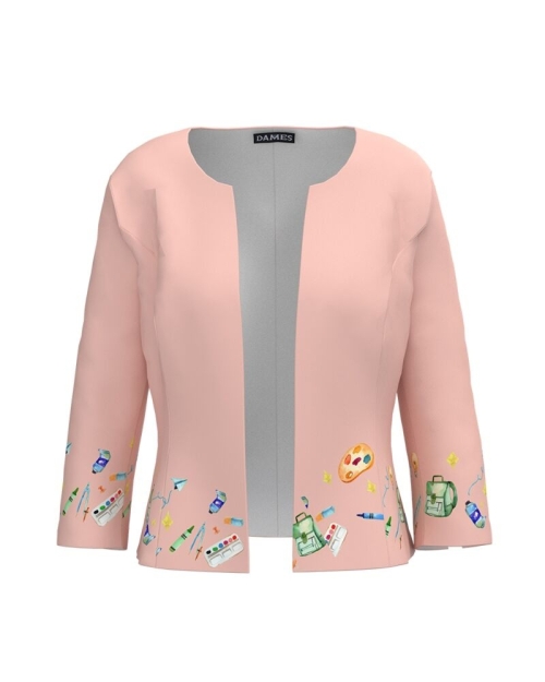 Sacou roz cambrat imprimat cu model Back to school CMD3001 - Img 1