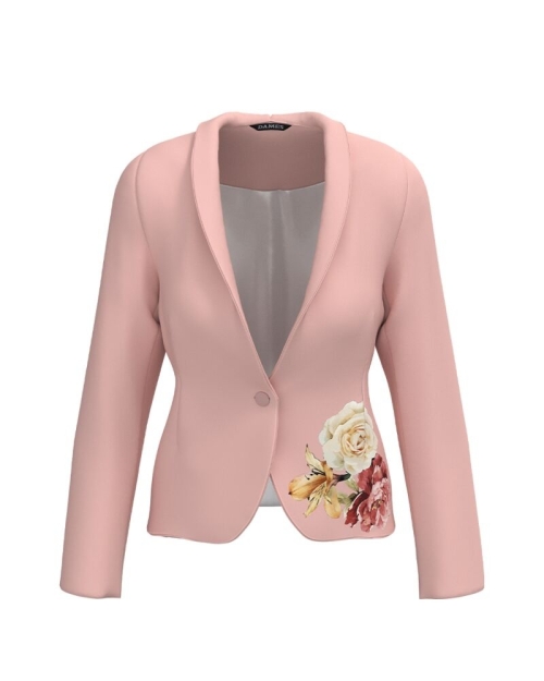 Sacou roz cambrat imprimat cu model floral CMD3652