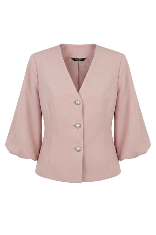 Sacou roz deschis elegant cu maneci bufante