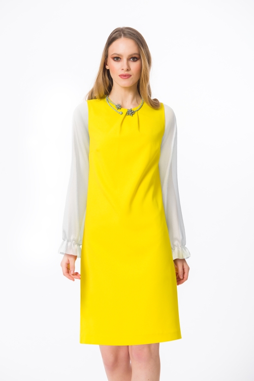 Set dama sarafan galben si bluza alba din voal